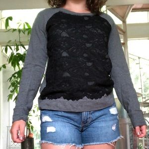 Ann Taylor Loft Long Sleeve Gray with Black Lace